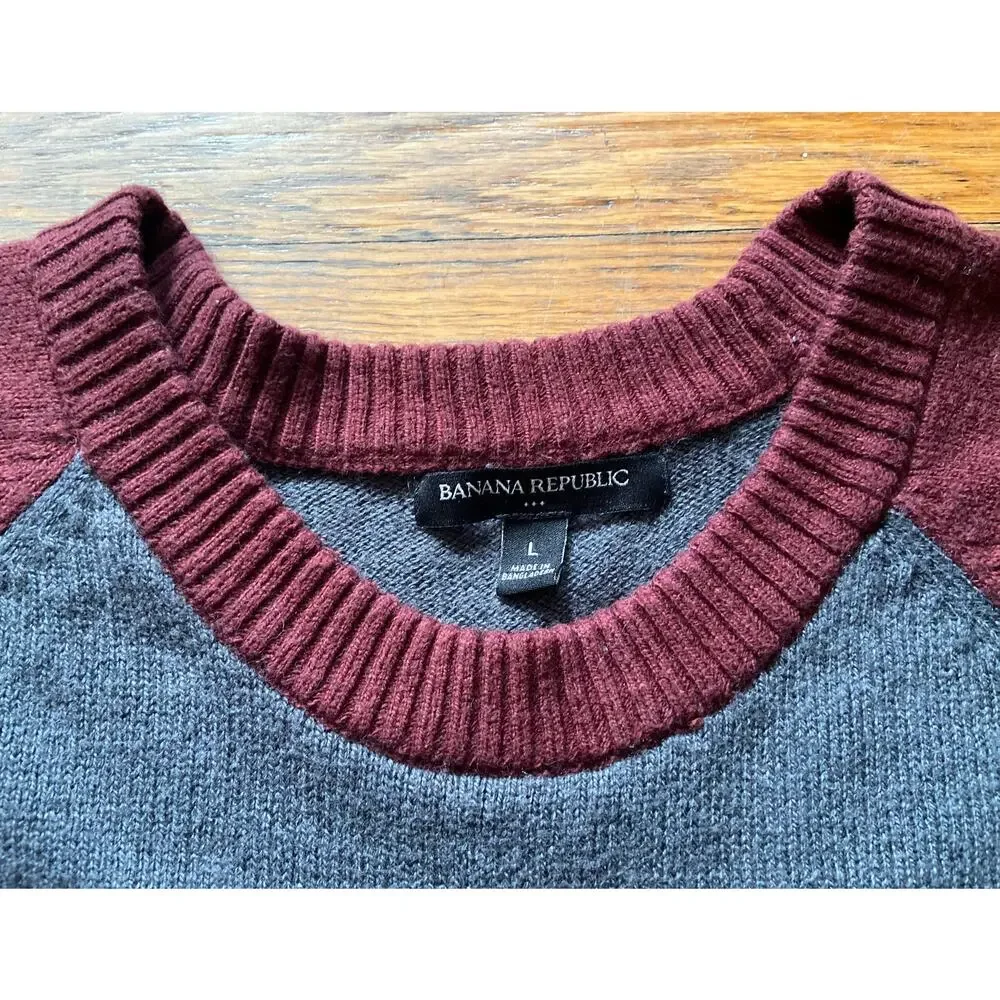 BANANA REPUBLIC Maroon/Grey Knit Pullover Sweater sz L